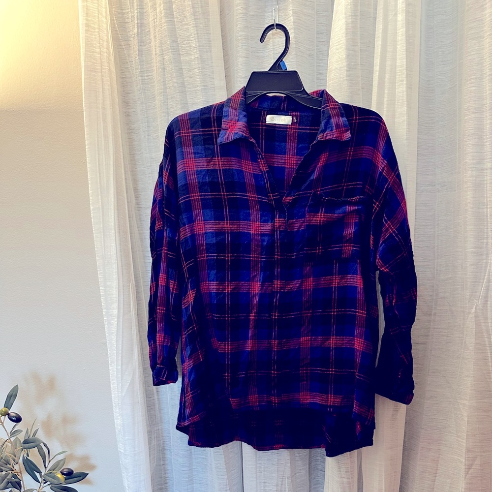 Navy and Red Flannel Top